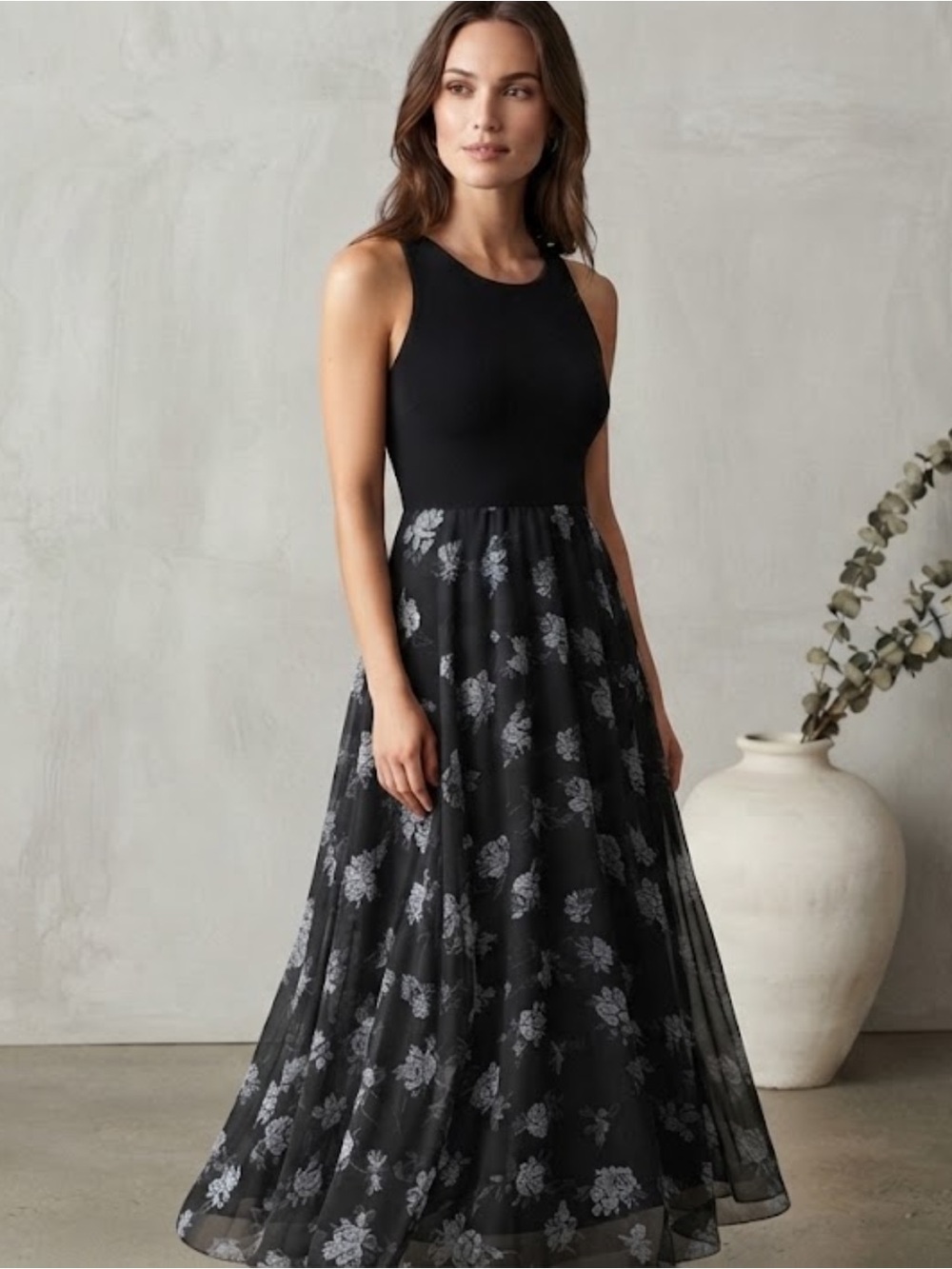 Polo Ralph Lauren Fit and Flare Black Rose Floral Sleeveless Midi Dress Size 6